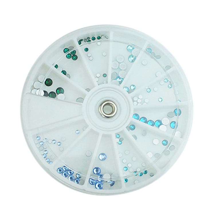 typeA ブルーグリーン系 | ケース付き カラフルなラインストーンセット 4色×3サイズ | アクセサリーショップPIENA