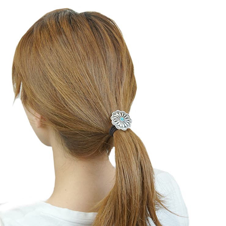 ヘアゴム ターコイズをセットしたコンチョモチーフヘアアクセサリー