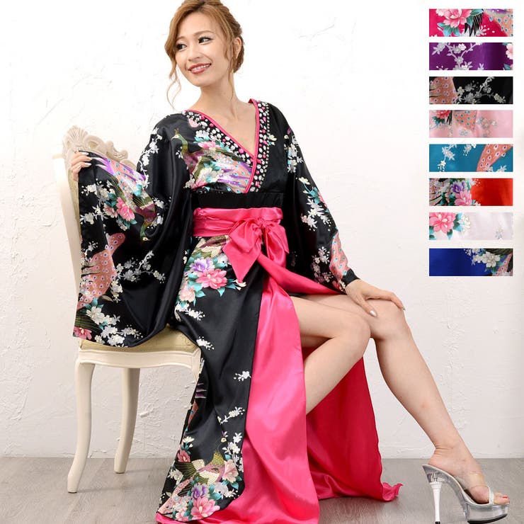 豪華ビジュー花魁ロング着物ドレス 和柄 衣装[品番：PENA0016683