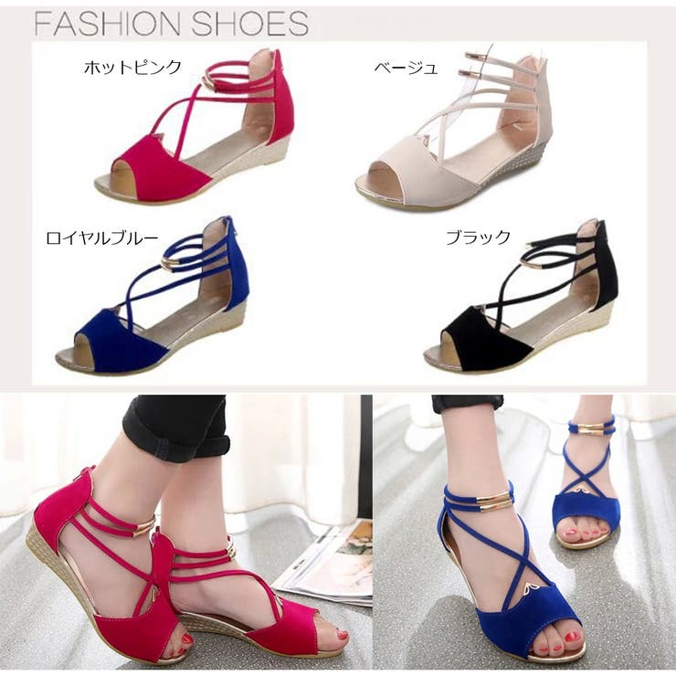サンダル レディース 歩きやすい ウェッジソール バックファスナー ローヒール | アクセサリーショップPIENA | 詳細画像2 