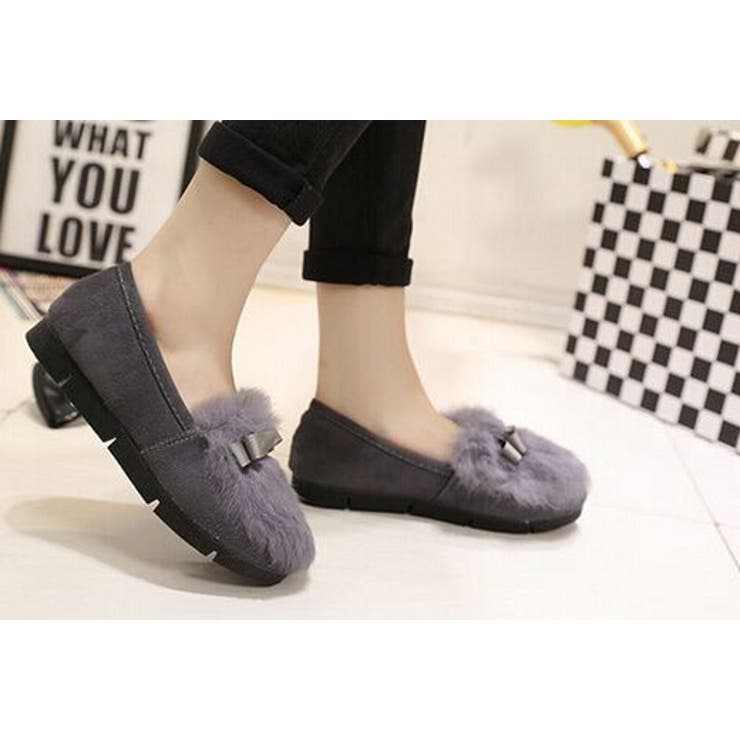 ふわふわファーリボンフラットパンプス 美脚 靴 ぺたんこ 痛くない 大人気 | アクセサリーショップPIENA | 詳細画像2 