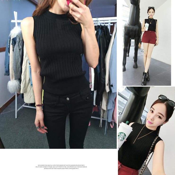 ブラックノースリーブトップス　NITTO レディースニットトップス タンクトップ ノースリーブ 無地