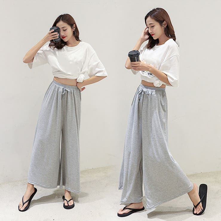 AMBIDEX Store △○花カットジャカードワイドパンツ(F クロ): yuni