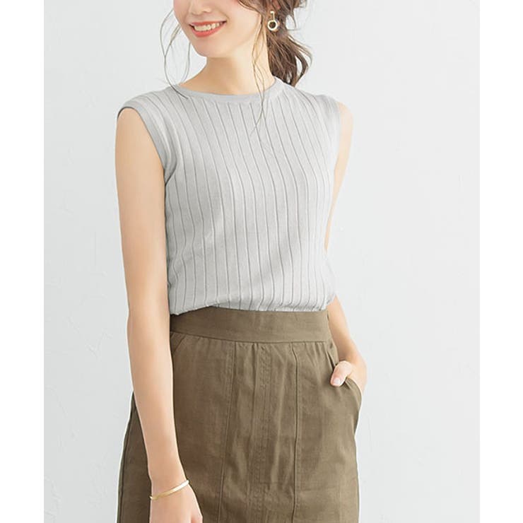 選べるノースリーブリブニットニット トップス リブ[品番