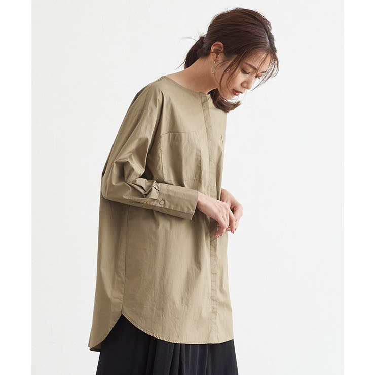 ノーカラーオーバーサイズシャツ ブラウス シャツ オーバー