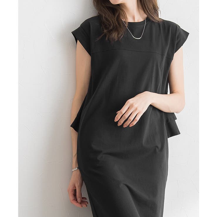 ハチ様　新品タグ付き✨ルネ　ノースリーブワンピース　裾フリル　ブラック　36 marvelous by Pierrot ワンピース レディース ロング タック