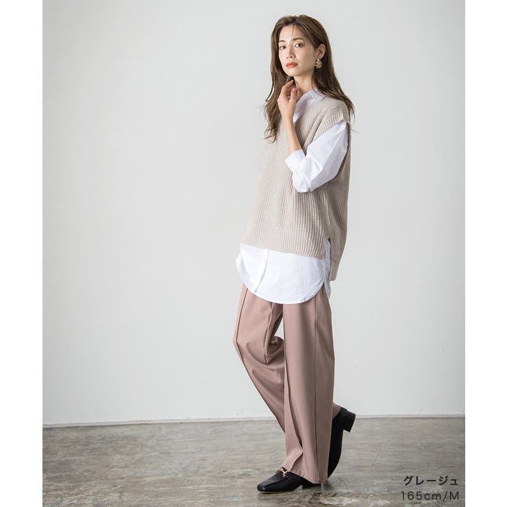 ニットベスト×ロングシャツセット ブラウス シャツ ベスト