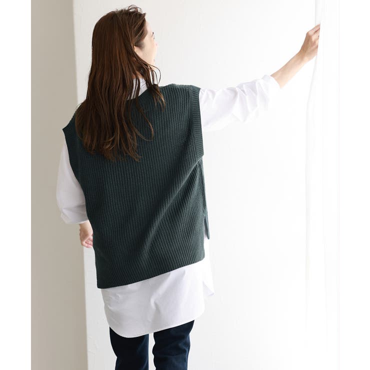 ニットベスト×ロングシャツセット ブラウス シャツ ベスト