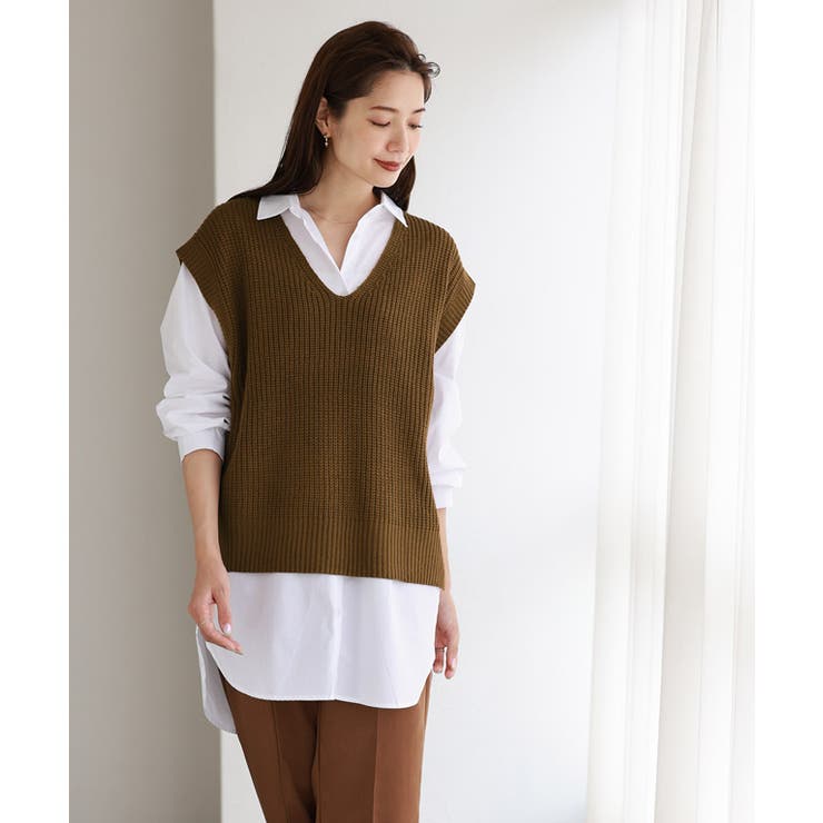 ニットベスト×ロングシャツセット ブラウス シャツ ベスト