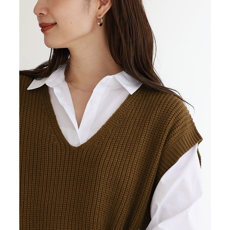 ニットベスト×ロングシャツセット ブラウス シャツ ベスト