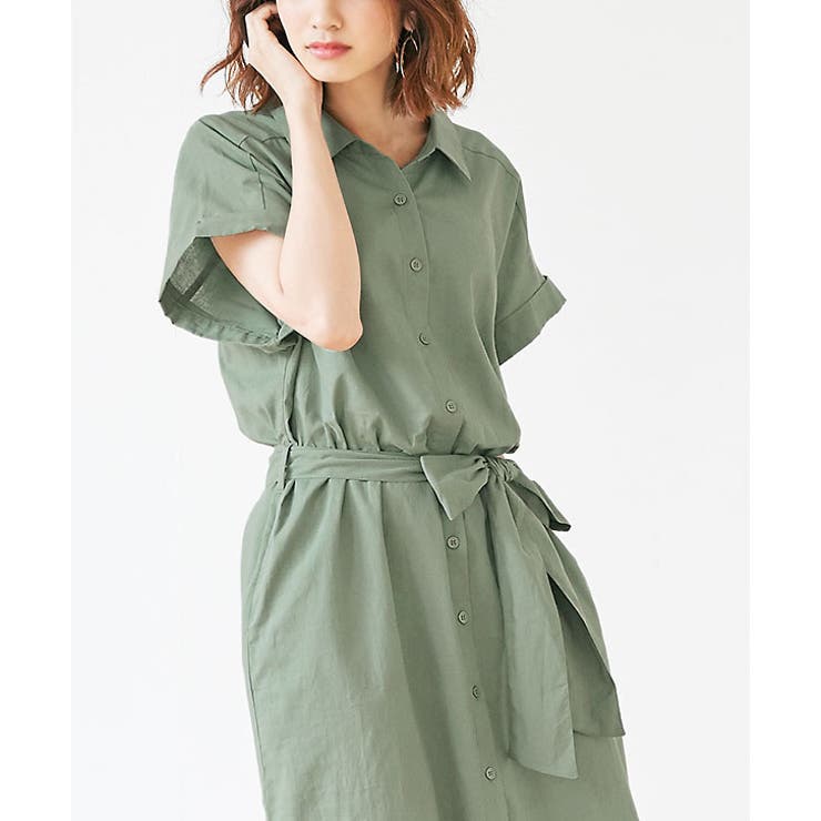 綿麻ロングシャツワンピースシャツ ワンピース ロングワンピ