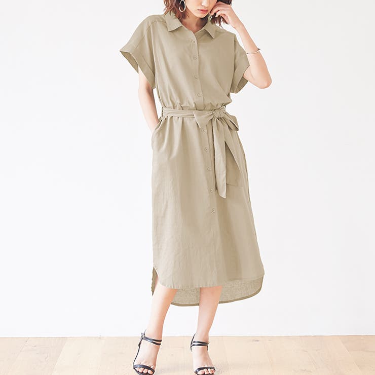 綿麻ロングシャツワンピースシャツ ワンピース ロングワンピ