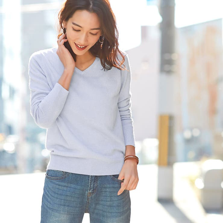 //アイスグレー | 選べる3ネック×2丈 カシミヤタッチニット カシミア カシミヤ ニット セータ | Pierrot