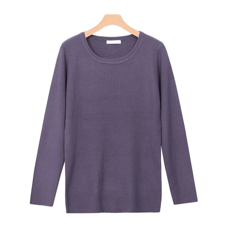 Uネック/パープル | ネックが選べる カシミアタッチリブニットトップス ニット リブニット セーター | Pierrot