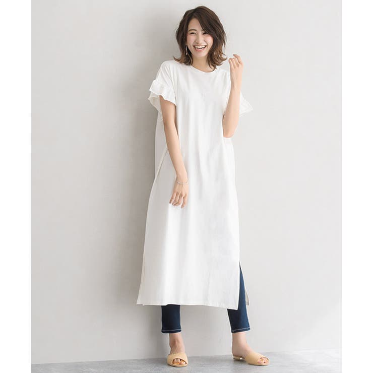 フリルロングワンピース フリル 袖コン スリット ロング 膝下 半袖 品番 Prtw Pierrot ピエロ のレディースファッション通販 Shoplist ショップリスト
