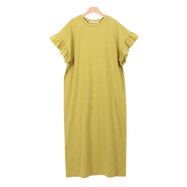 イエロー | フリルロングワンピース フリル 袖コン スリット ロング 膝下 半袖 | Pierrot