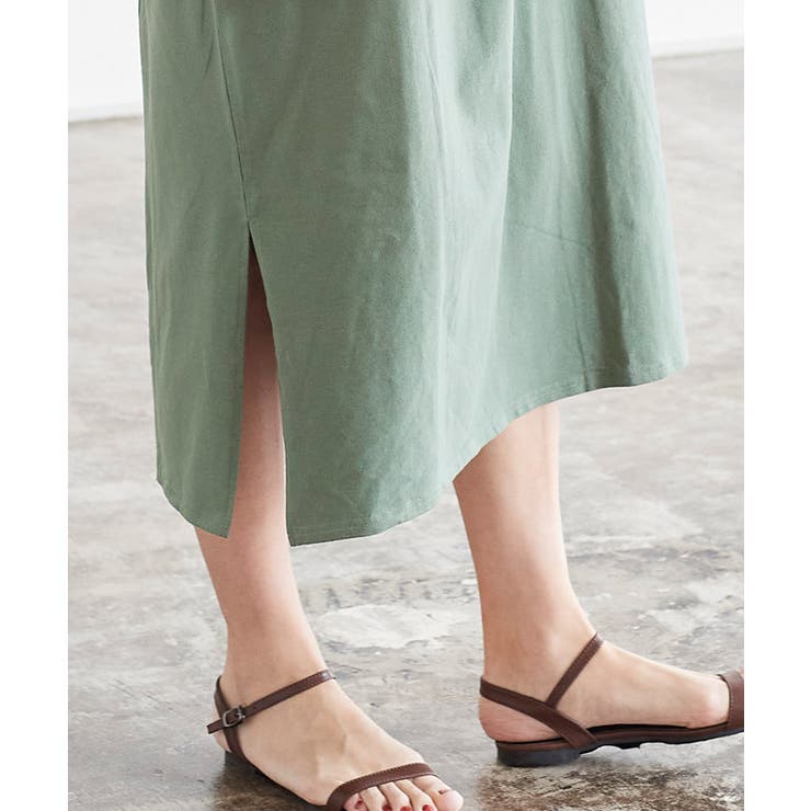 フリルロングワンピース フリル 袖コン スリット ロング 膝下 半袖 | Pierrot | 詳細画像7 