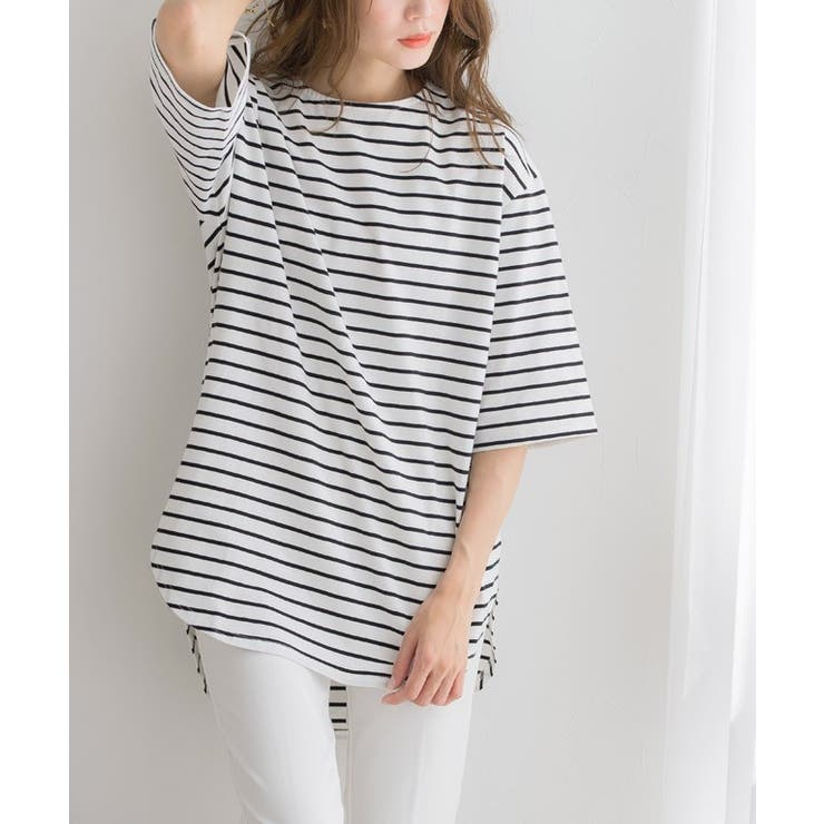 サイドスリットチュニックtシャツ サイドスリット カットソー Tシャツ 5分袖 品番 Prtw Pierrot ピエロ のレディースファッション通販 Shoplist ショップリスト