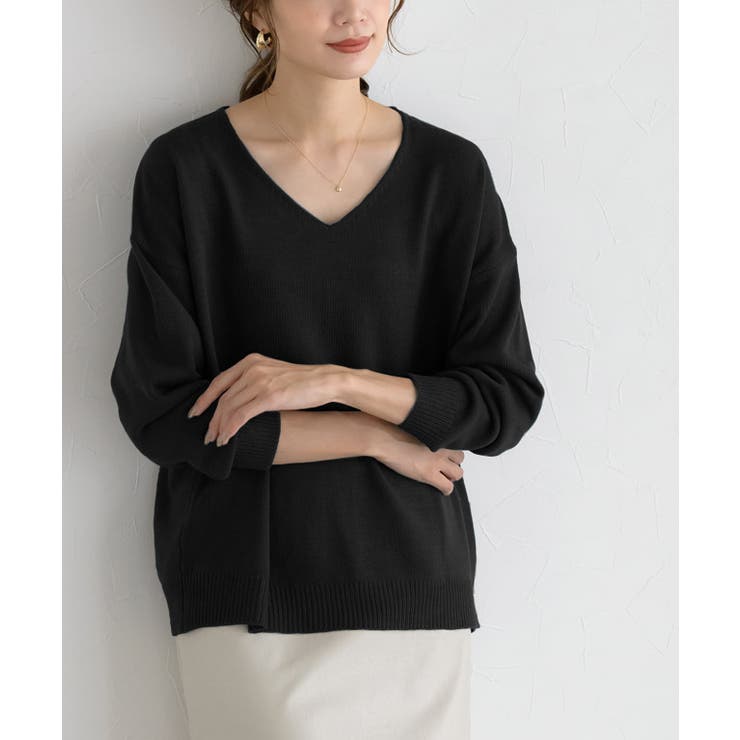 ブラック | Vネックオーバーサイズニット ニット セーター Vネック オーバーサイズ | Pierrot