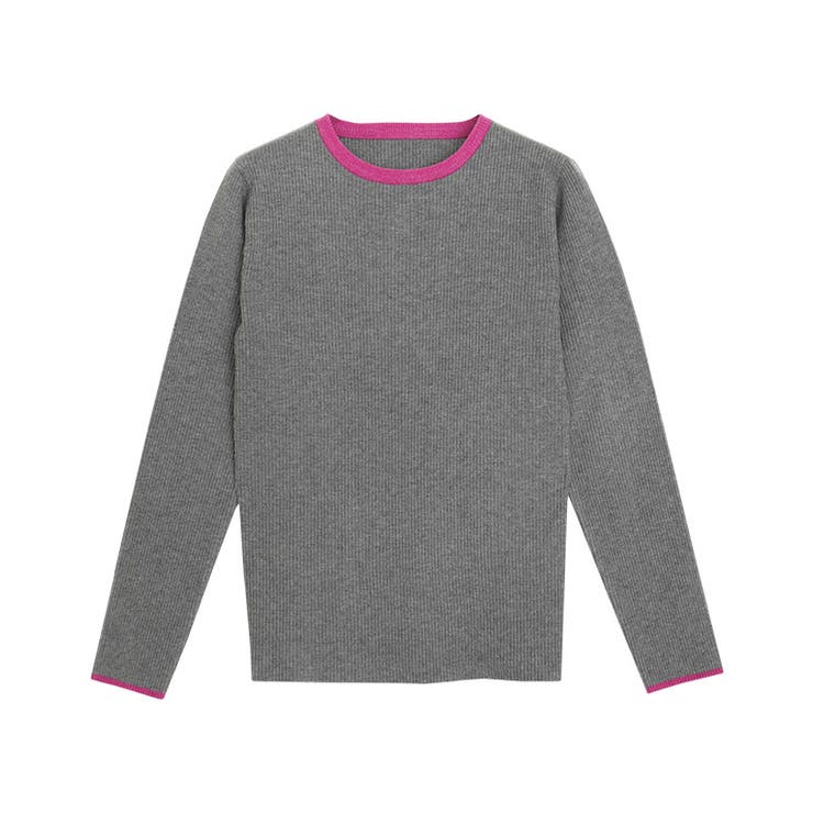 A/杢グレー×ピンク | 選べる配色リブニット ニット セーター | Pierrot