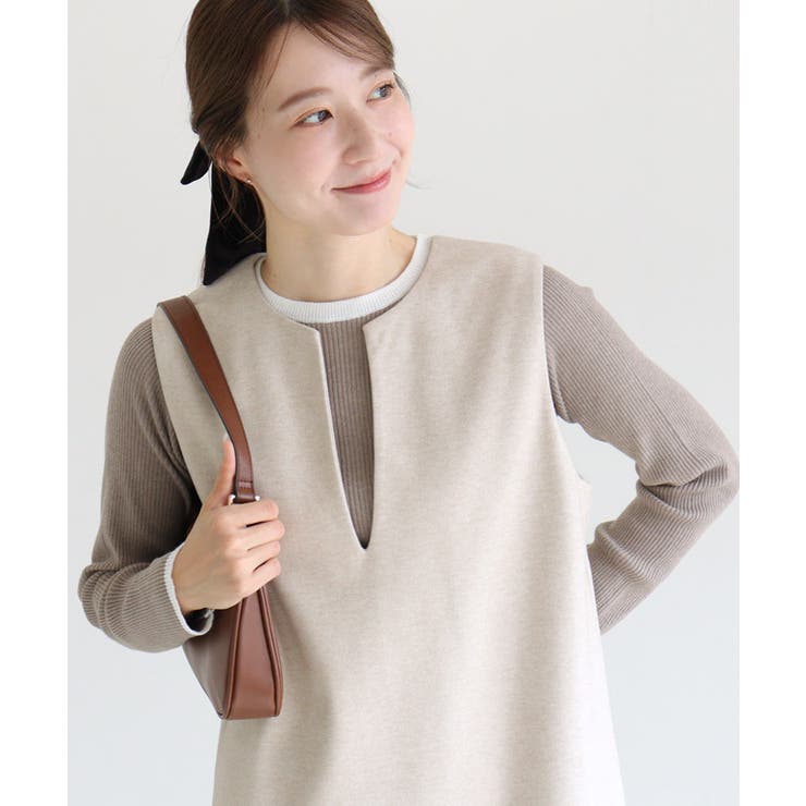 A/杢グレージュ×オフホワイト | 選べる配色リブニット ニット セーター | Pierrot