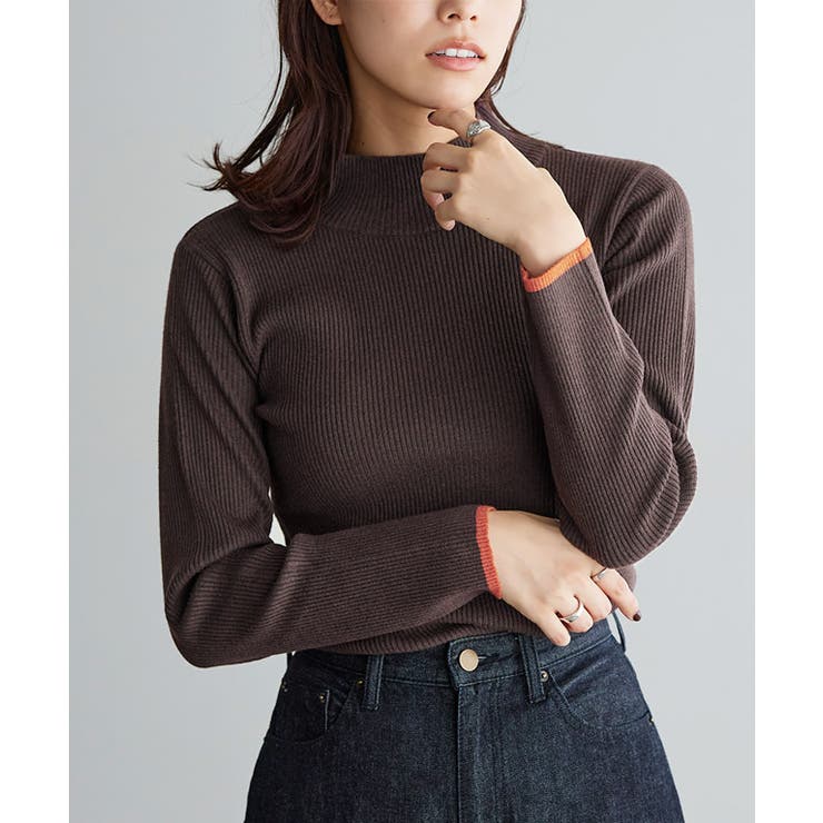 B/ブラウン×オレンジ | 選べる配色リブニット ニット セーター | Pierrot