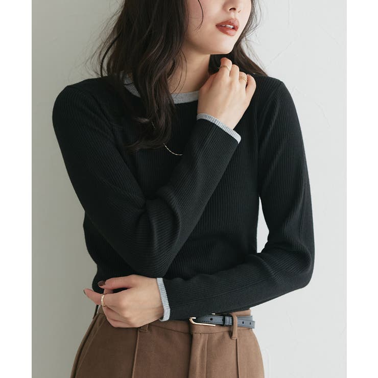 A/ブラック×杢グレー | 選べる配色リブニット ニット セーター | Pierrot