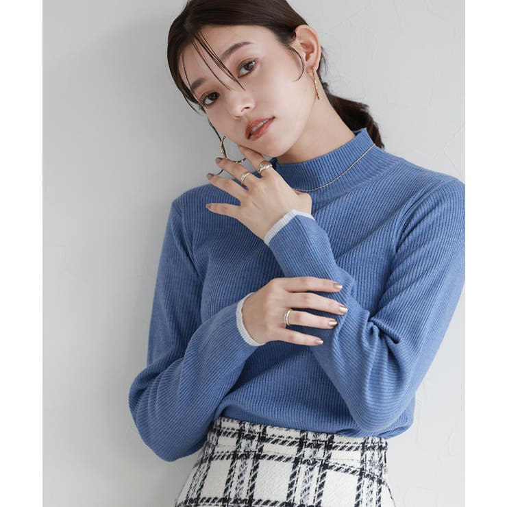 B/杢ブルー×シルバーグレー | 選べる配色リブニット ニット セーター | Pierrot