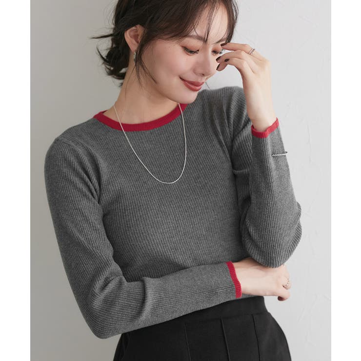 A/杢Dグレー×レッド | 選べる配色リブニット ニット セーター | Pierrot