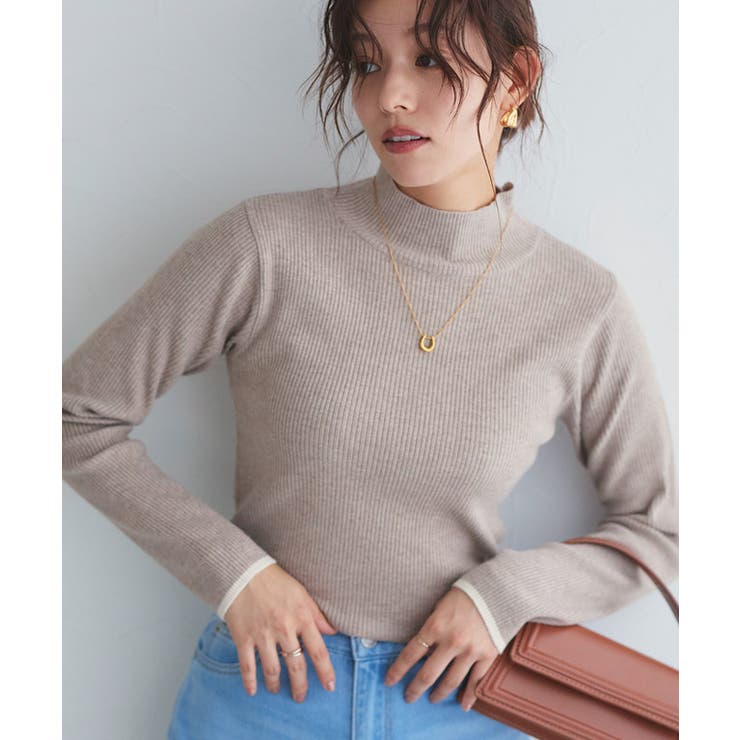 B/杢グレージュ×アイボリー | 選べる配色リブニット ニット セーター | Pierrot