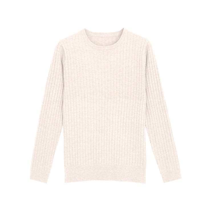 杢ライトベージュ | クルーネックリブニット ニット セーター | Pierrot