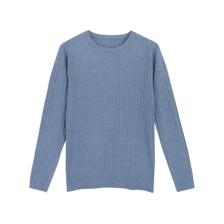 杢スモークブルー | クルーネックリブニット ニット セーター | Pierrot