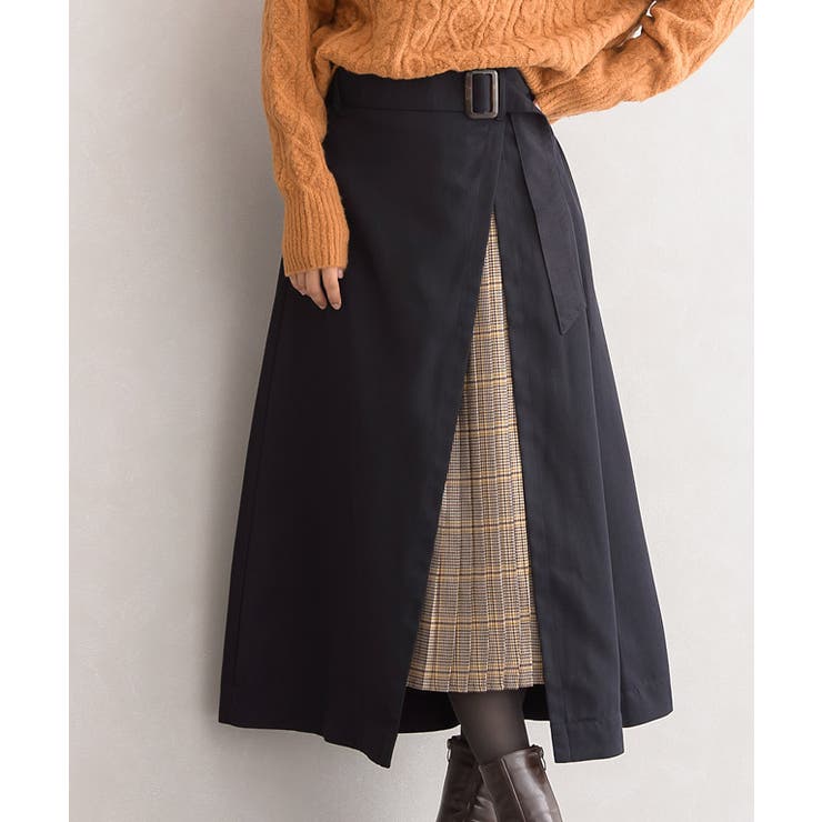 チェックプリーツ切り替えスカート スカート プリーツ チェック柄 ミモレ丈 | Pierrot | 詳細画像8 