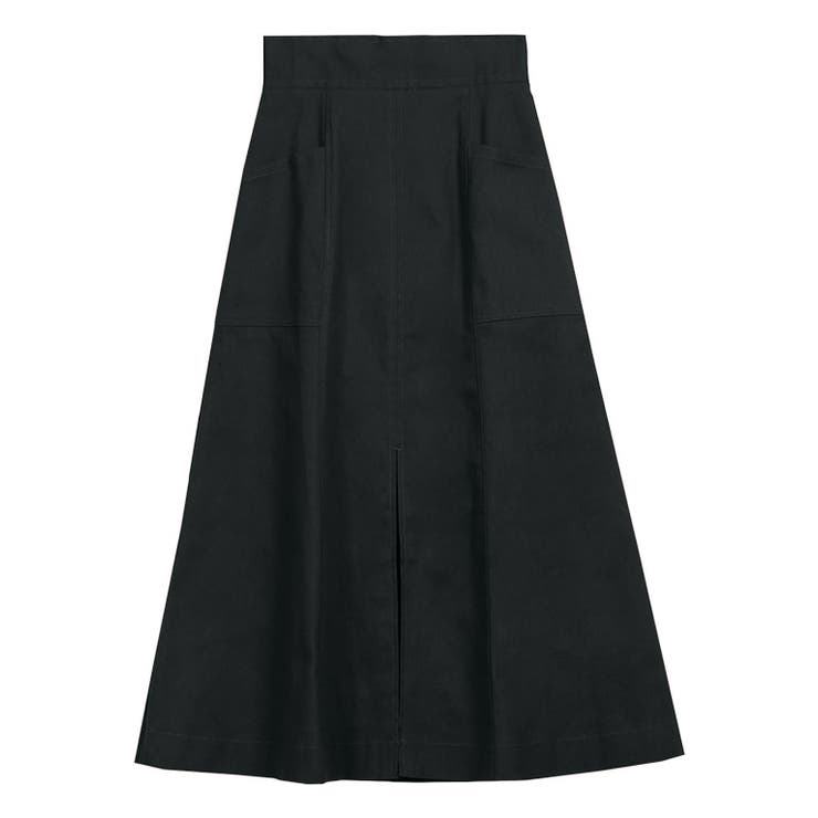 ブラック | 前スリットチノフレアスカート スカート フレアスカート チノスカート ミモレス | Pierrot