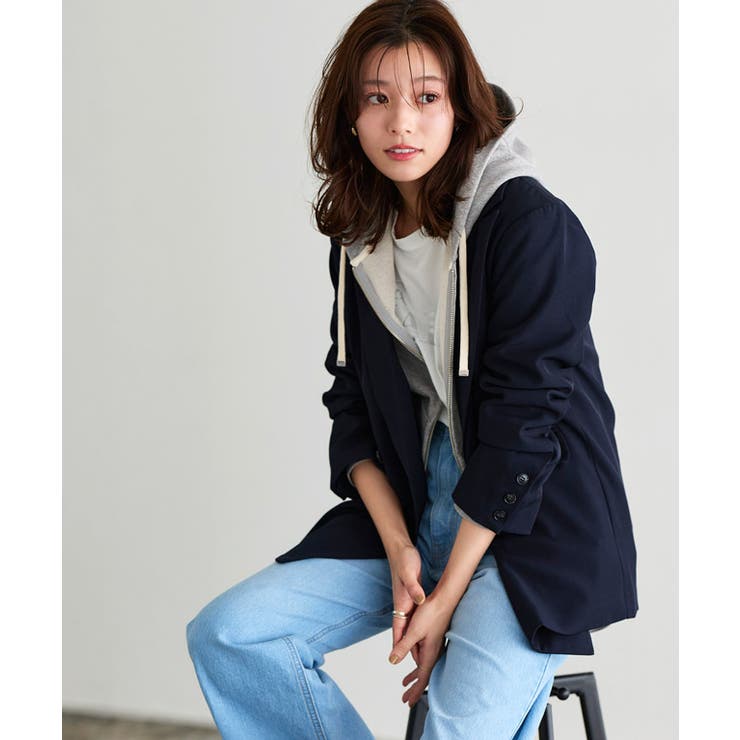 綿100％Wジップフード付きスウェットパーカー スウェット トップス