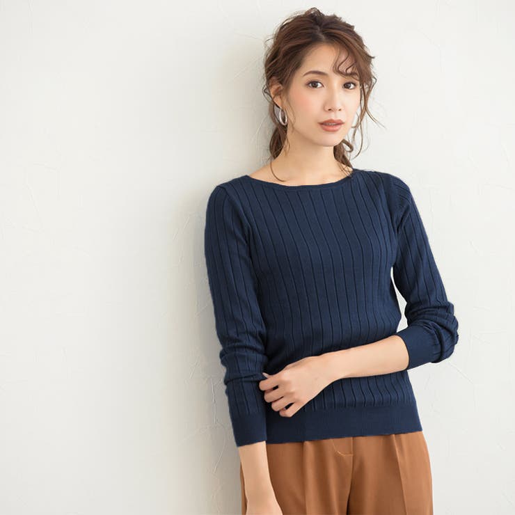 ネイビー | 2typeから選べるシルクタッチ長袖リブニット リブニット UV | Pierrot