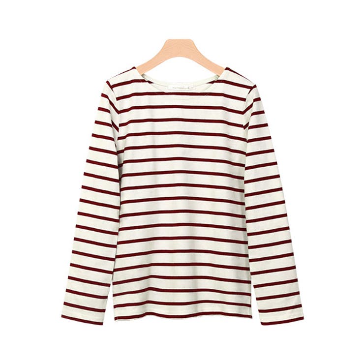 ノーマル/アイボリー×ボルドー | 綿100％ 選べる3type 地厚長袖ボーダーカットソー トップス0双 カット | Pierrot