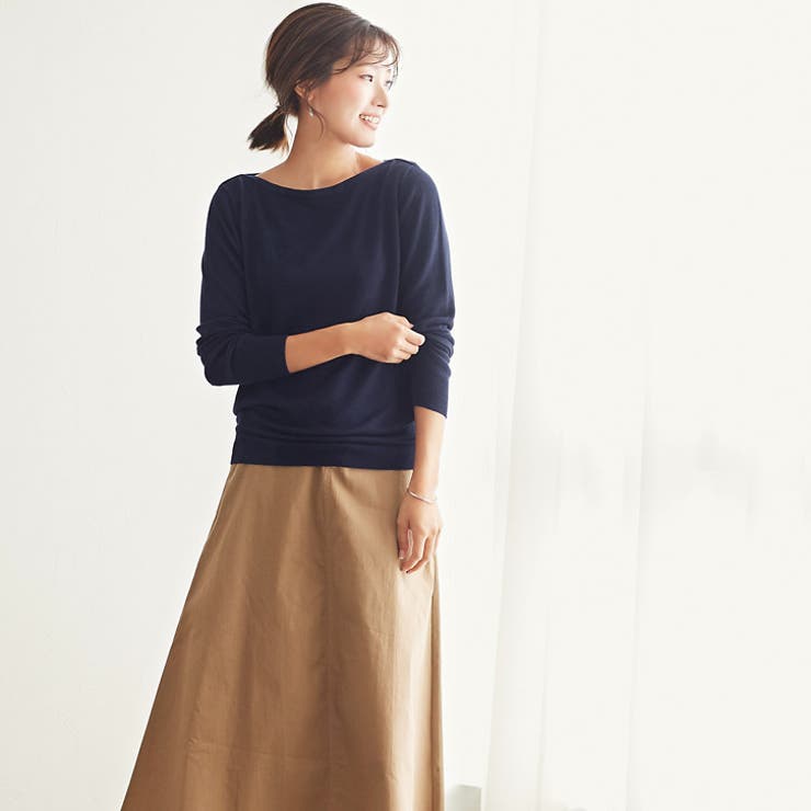 ネイビー | ネックが選べる ウォッシャブルニットトップス ニット セーター Vネック | Pierrot