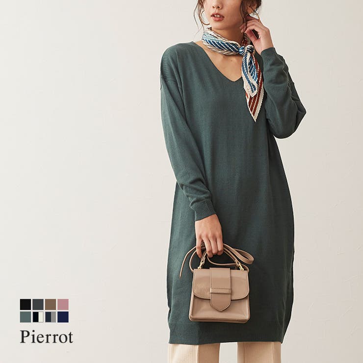 Vネックハイゲージ ニットワンピース ワンピース ニットワンピース Vネック 品番 Prtw Pierrot ピエロ のレディースファッション通販 Shoplist ショップリスト
