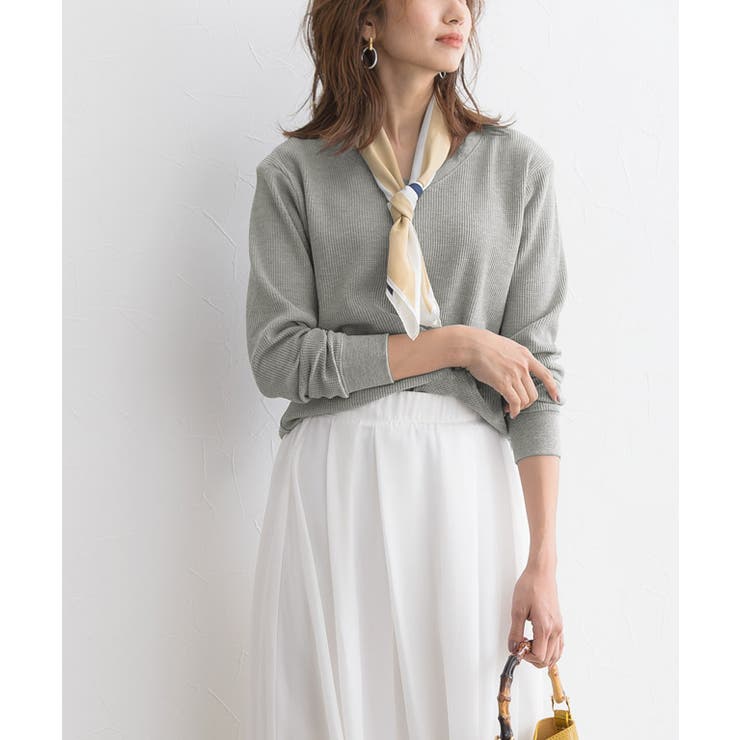 杢グレー | ネックが選べる ワッフルロンTTシャツ 長袖 | Pierrot