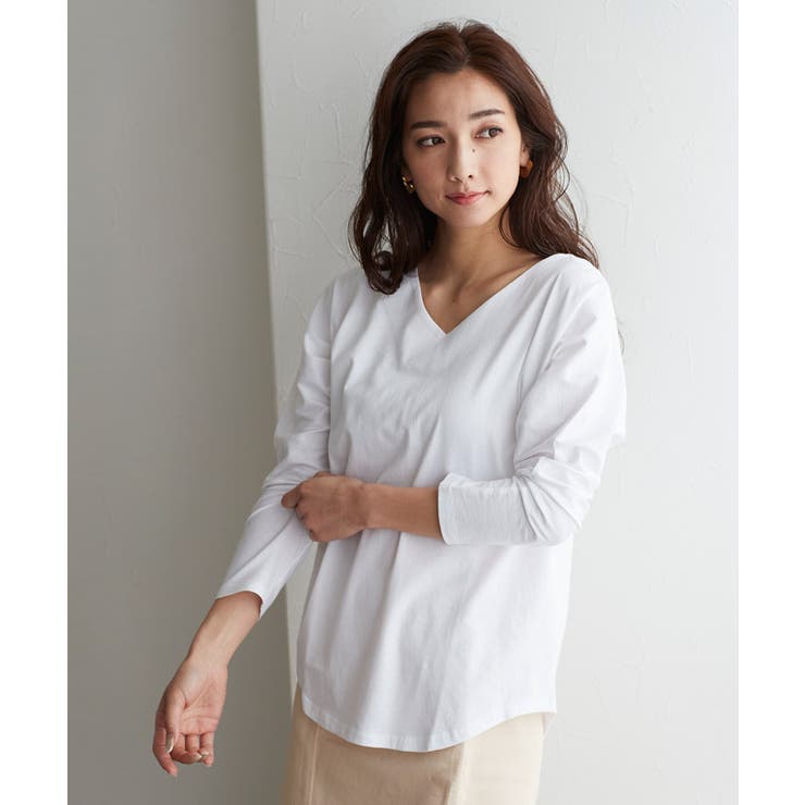 VネックドルマンTシャツ ロンT ロングTシャツ カットソー[品番