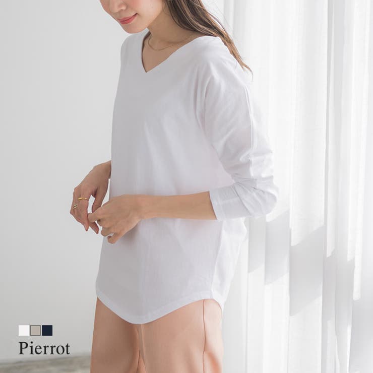 VネックドルマンTシャツ ロンT ロングTシャツ カットソー[品番