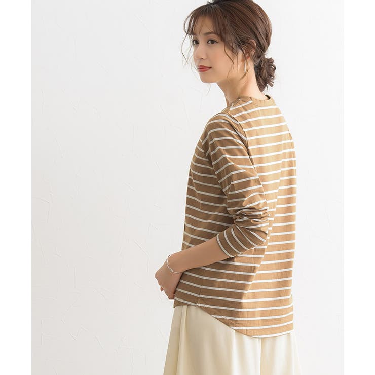 ベージュ×オフホワイト | 選べる綿100%ロンT ロンT ロングTシャツ 長袖Tシャツ 長袖カットソー | Pierrot