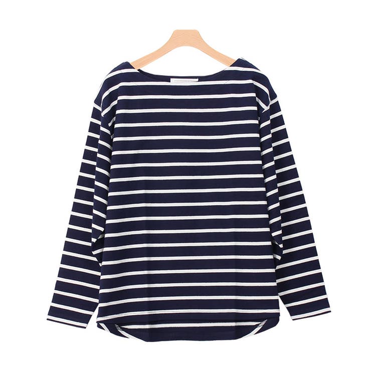 ネイビー×オフホワイト | 綿100％ボートネックカットソー ボートネック ボートネックTシャツ カットソ | Pierrot