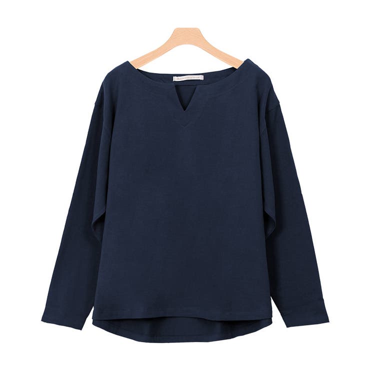 ネイビー | 綿100％キーネックカットソー キーネック キーネックTシャツ カットソー | Pierrot