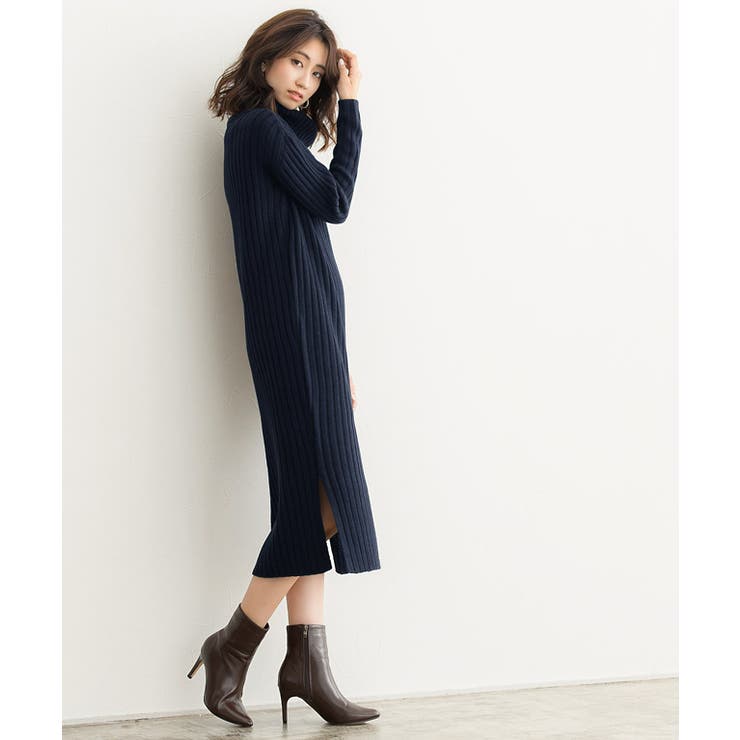 ネイビー | 選べる2ネックリブニットワンピース ワンピース リブ リブニット リブワンピ | Pierrot