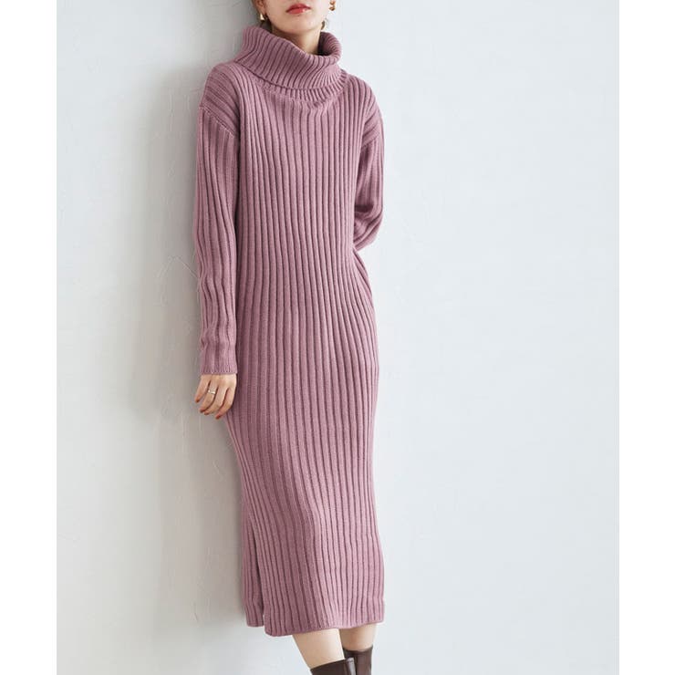 モーヴピンク | 選べる2ネックリブニットワンピース ワンピース リブ リブニット リブワンピ | Pierrot
