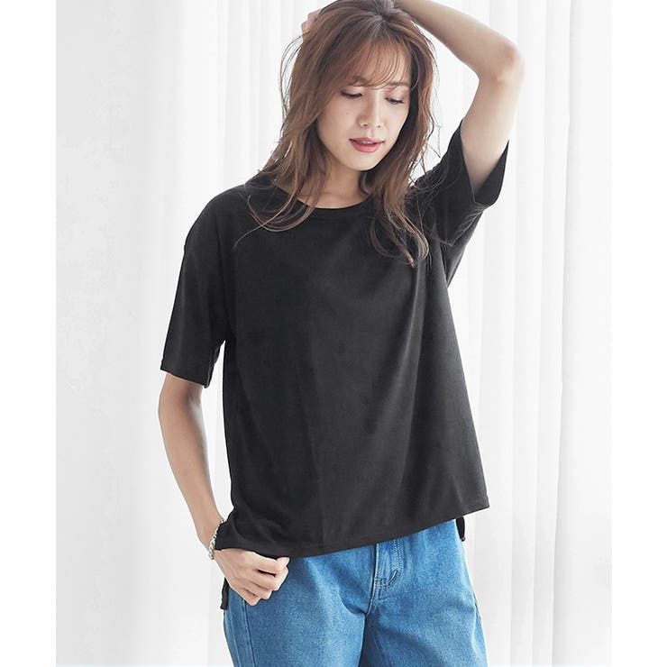 ブラック | クルーネックTシャツ トップス Tシャツ カットソー 半袖 5分袖 | Pierrot