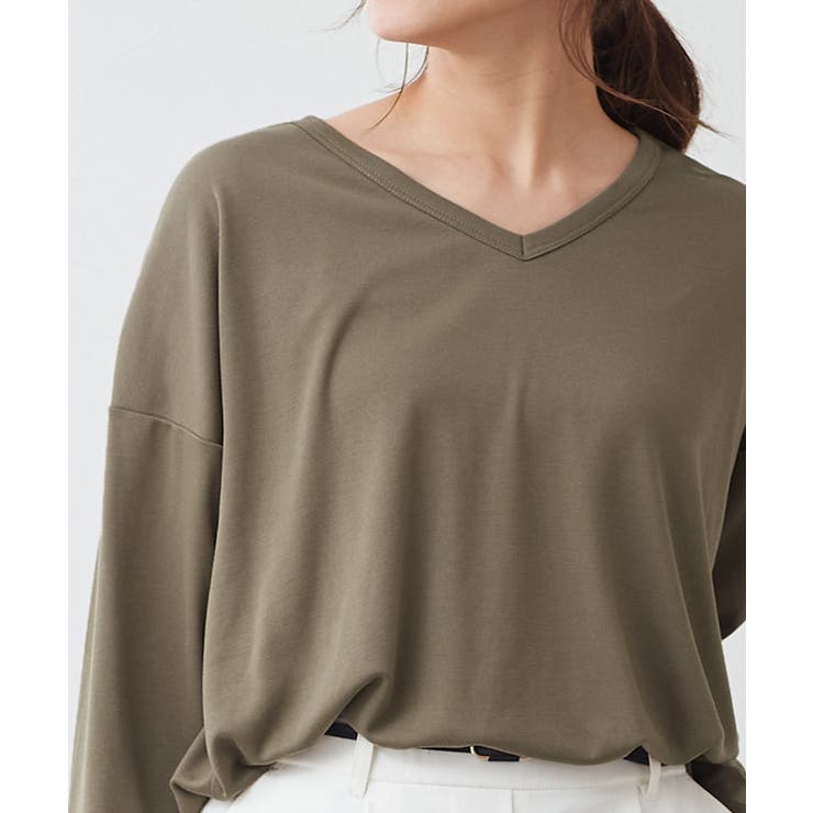 モカ | サイドスリットVネックロンT ロンT ロングTシャツ カットソー Tシャツ | Pierrot