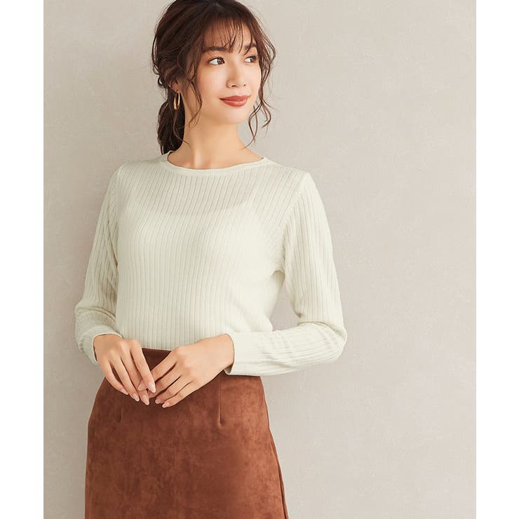 オフホワイト | カシミヤタッチボートネックリブニット カシミア カシミヤ ニット リブニット | Pierrot